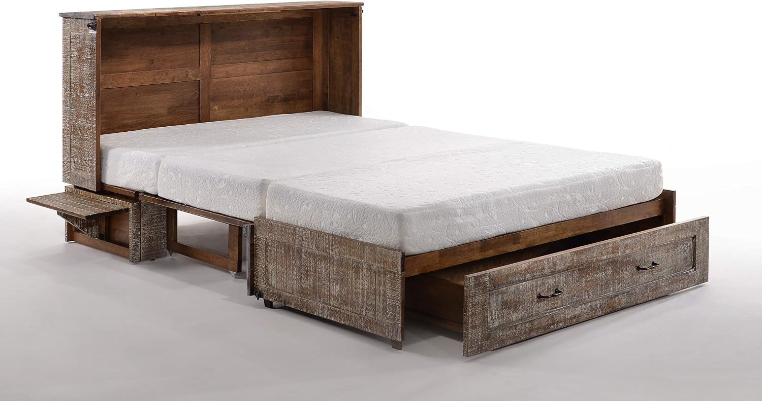 Night & Day Furniture Murphy Cabinet Convertible Bed - Queen Size-with Tri-Fold Premium Memory Foam Mattress (White Bark)