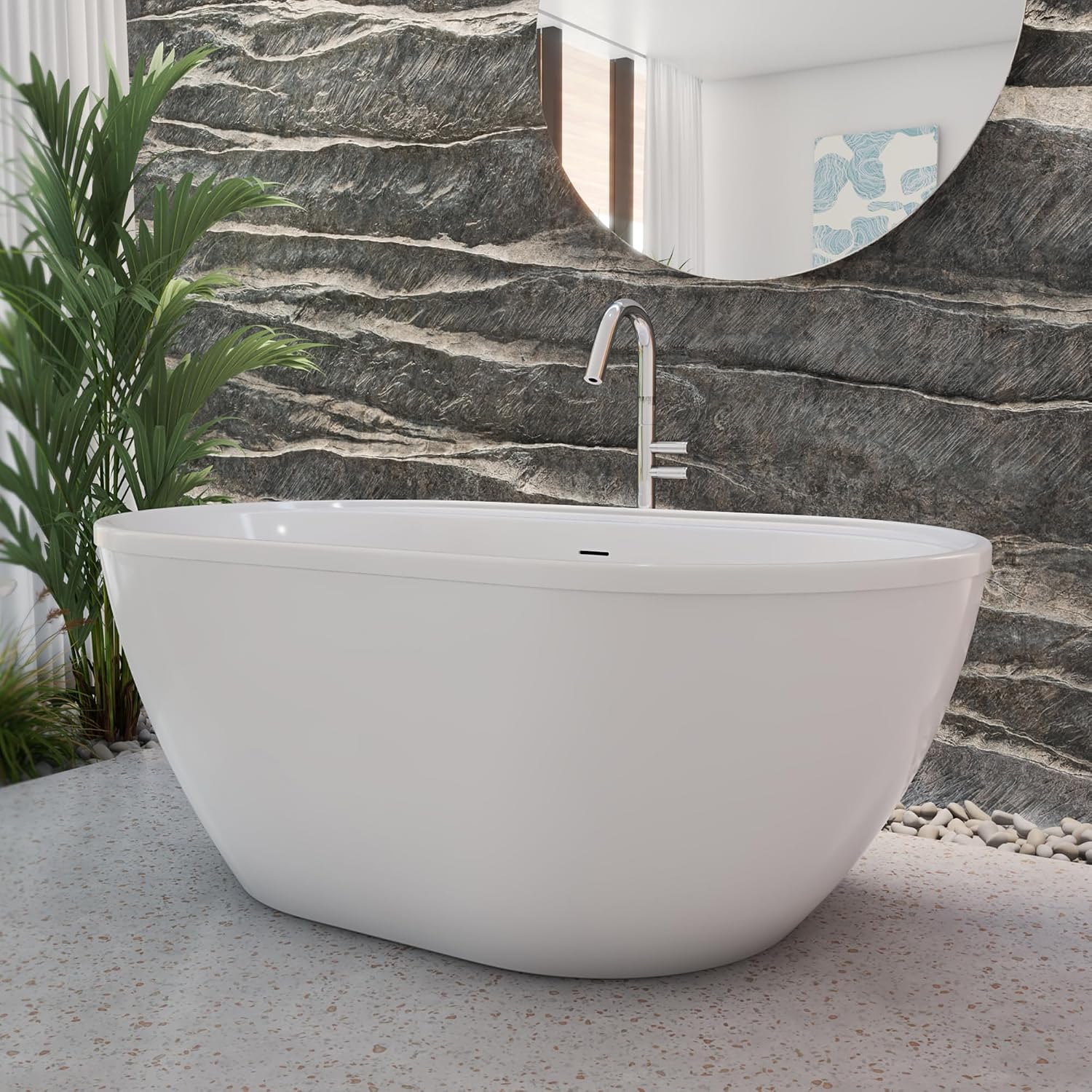 DreamLine Essence 65 3/8 inch L x 36 1/4 inch W x 23 5/8 inch H Freestanding Acrylic Bathtub with Brushed Nickel Drain