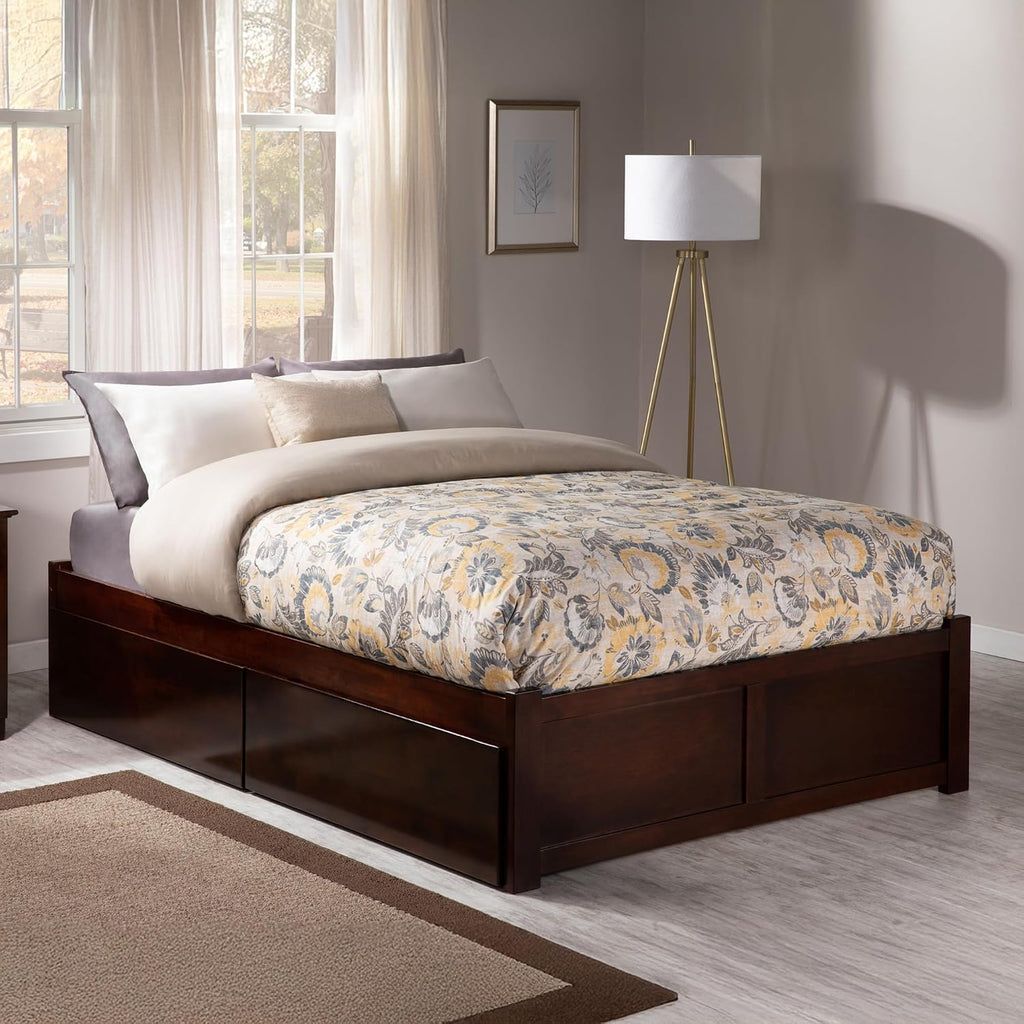 AFI Concord Queen Size Platform Bed with Footboard & Storage Drawers in Walnut