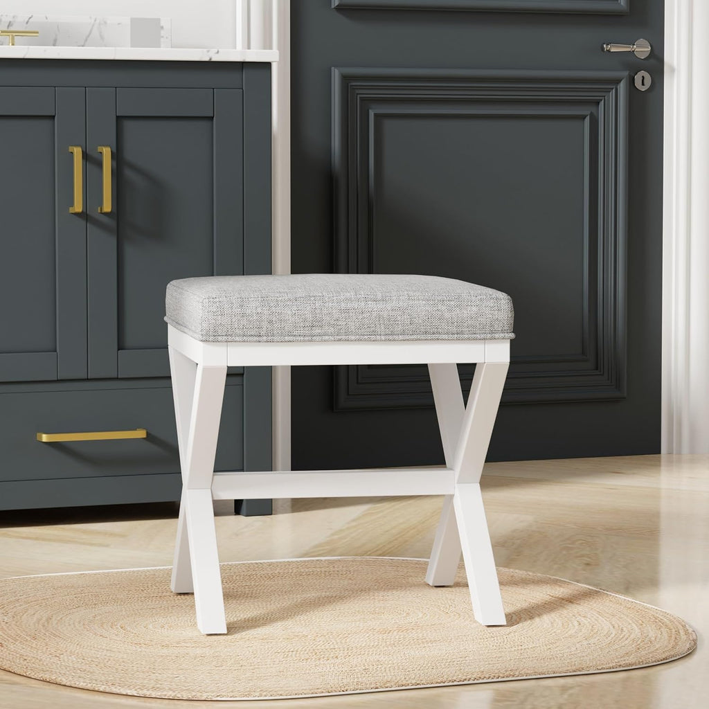 Hillsdale Somerset Backless Wood Vanity Stool for Makeup Room or Bathroom, White