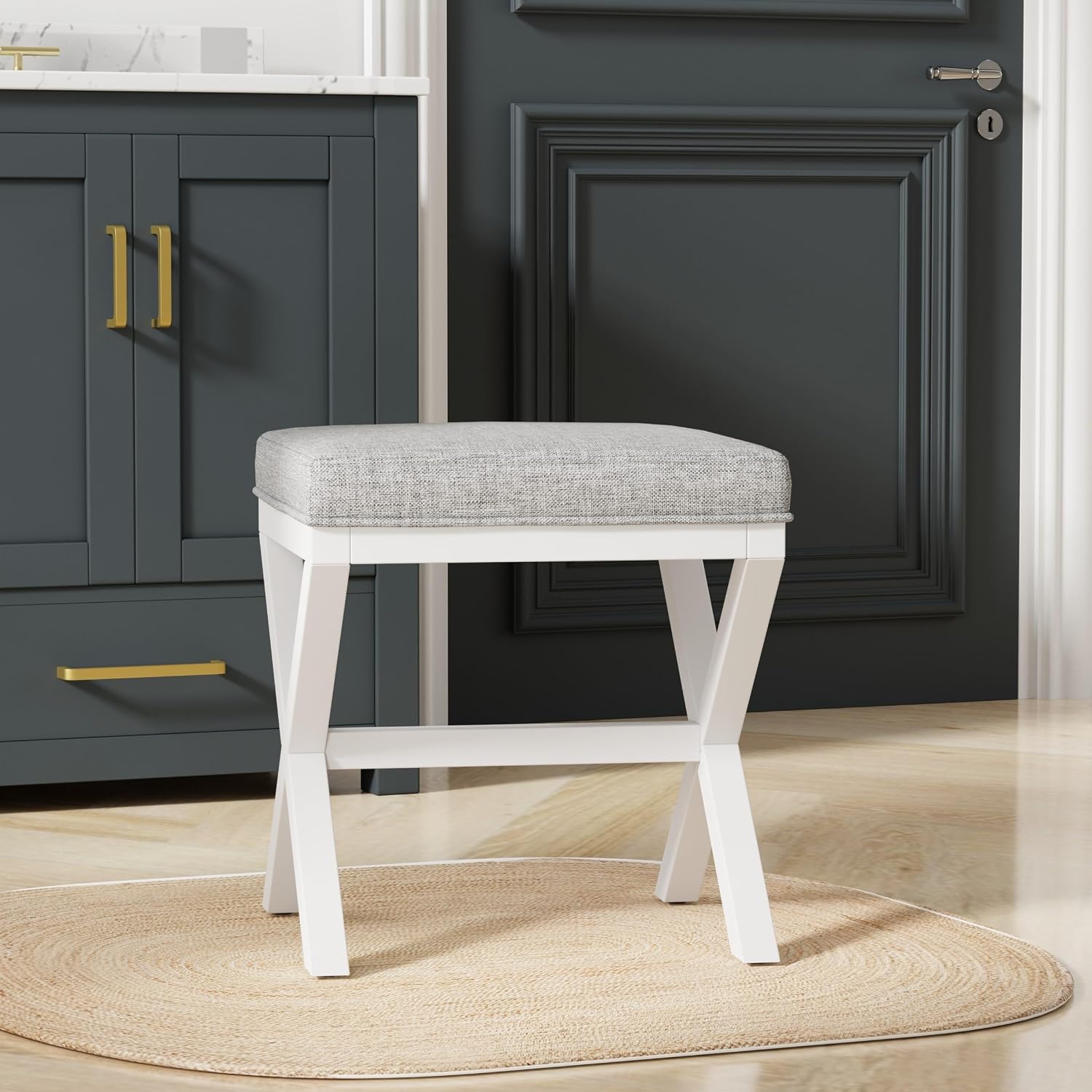 Hillsdale Somerset Backless Wood Vanity Stool for Makeup Room or Bathroom, White