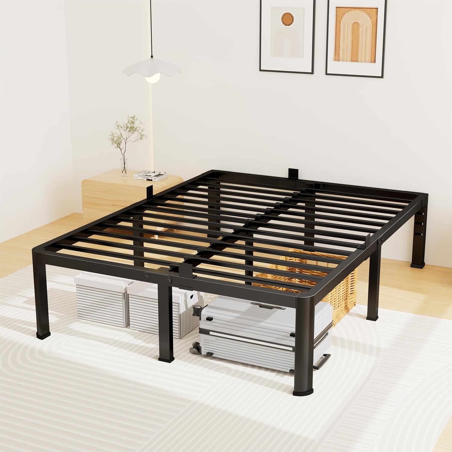 14 Inch California King Bed Frame, Metal Platform Bed Frame with Round Corner Legs, 3500 lbs Heavy Duty Steel Slats Support, No Box Spring Needed, Noise Free, Easy Assembly, Black