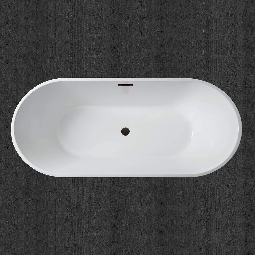WOODBRIDGE 71' Acrylic Freestanding Bathtub Contemporary Soaking White Tub with Oil-Rubbed Bronze Overflow and Drain,B1701-ORB