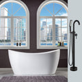 WOODBRIDGE 59'Freestanding White Acylic Soaking Bathtub with Drain Kit and Floor Mount Tub Filler in ORB,BTA1516 -ORB-Drain &O+F0010ORBSQ