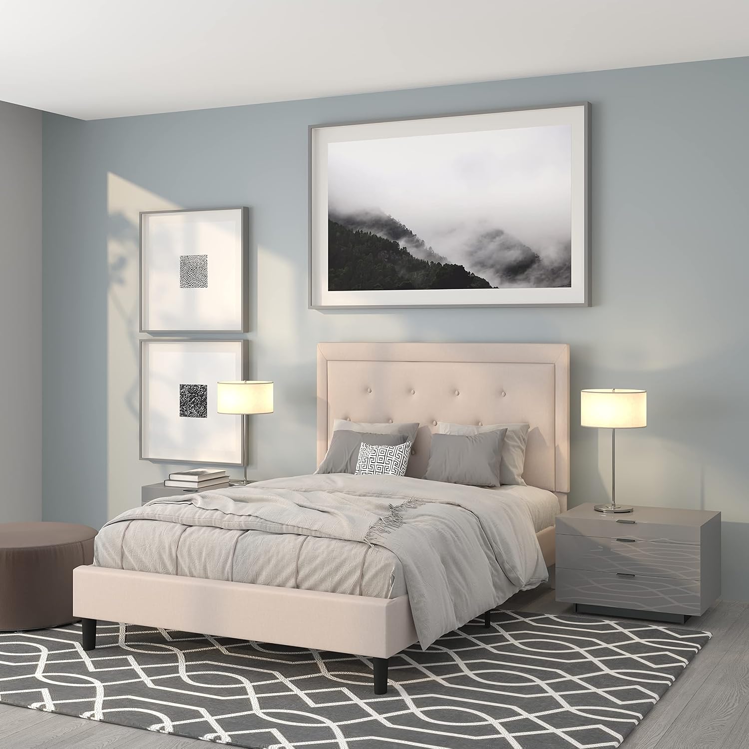 Flash Furniture Roxbury Full Size Tufted Upholstered Platform Bed in Beige Fabric