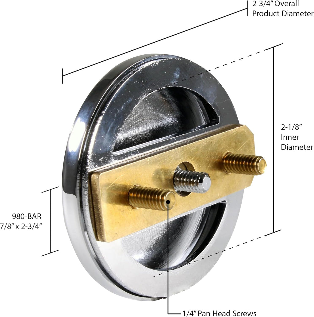 Westbrass A98HRK-20 Universal Fine or Coarse Thread Tip-Toe Bathtub Drain Trim with Illusionary No-Hole Faceplate and Adaptor Bushing, Stainless Steel