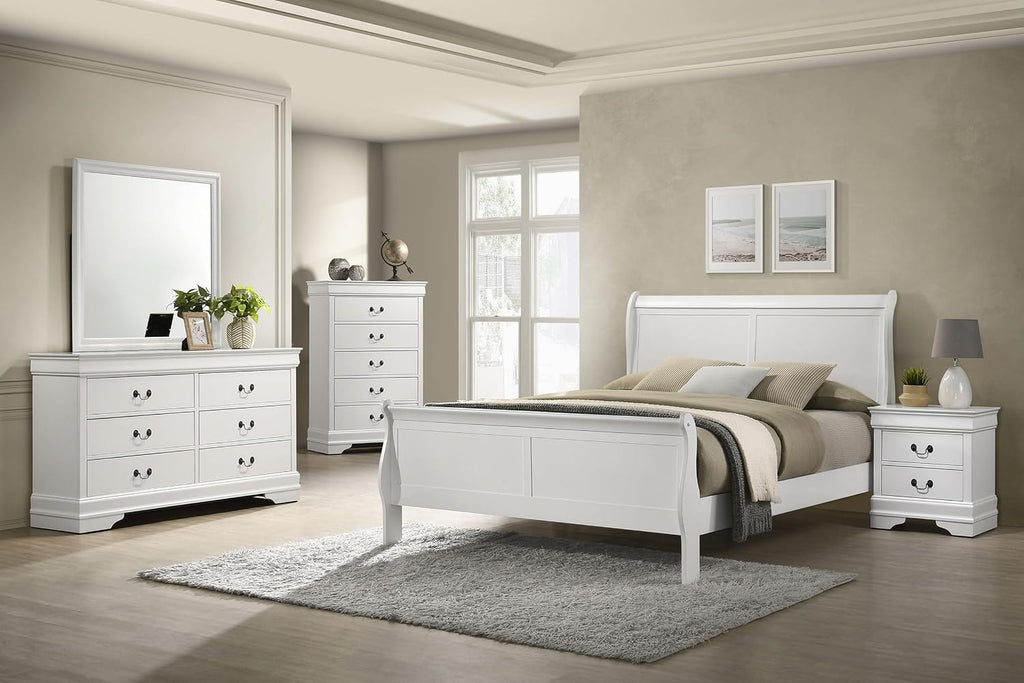 Coaster Home Furnishings Louis Philippe Traditional 5-Piece Bedroom Set Eastern King Size Sleigh Bed Frame 47-inch Headboard White 202441KE-S5