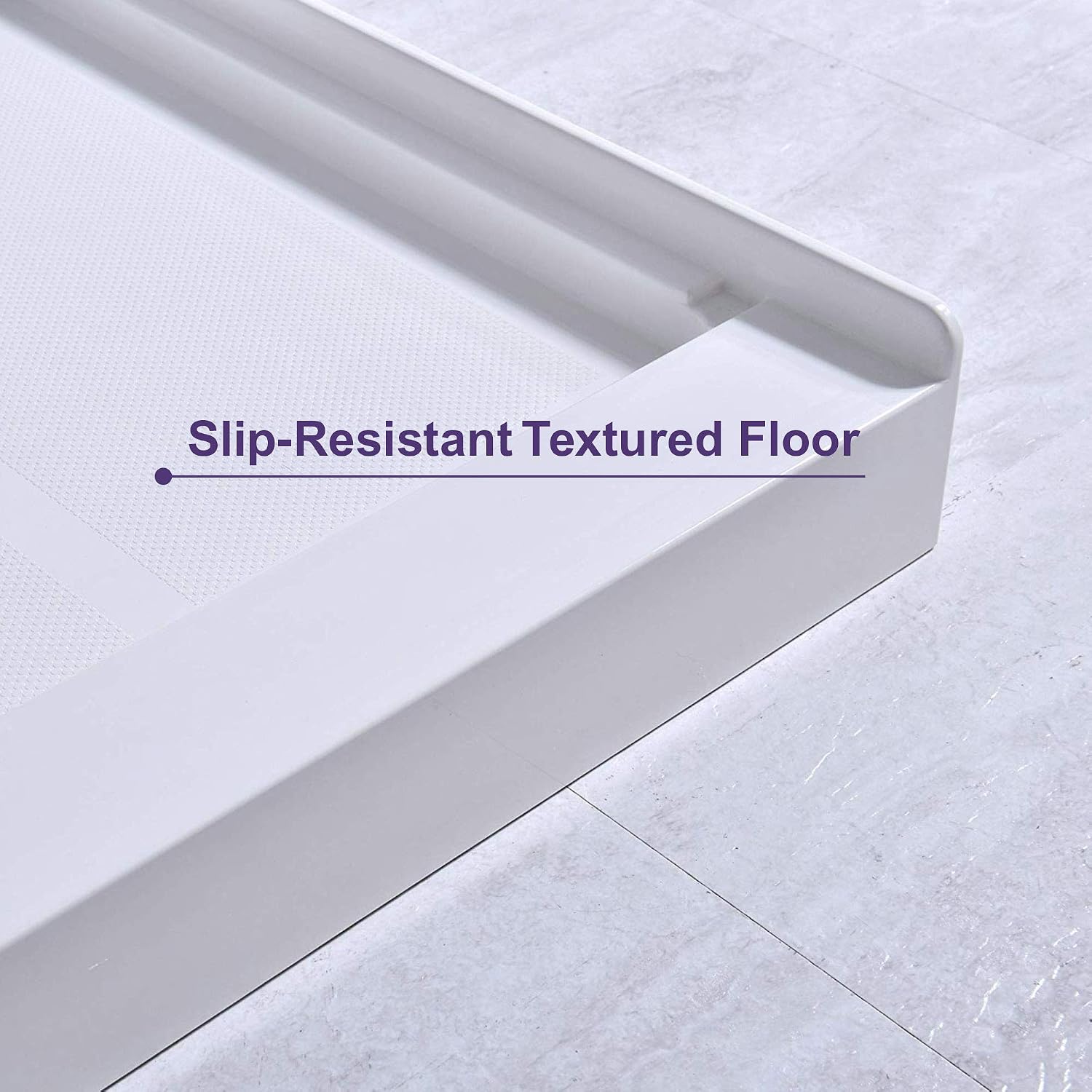 WOODBRIDGE Solid Surface Shower Base with Recessed Trench Side Including Oil Rubbed Bronze Linear Drain Cover L x W x H, 60'L x 30'Wx 4'H,Right Drain,White Color