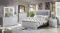 MASARA 4-Piece Queen Bedroom Set, Glam Silver with Tufted Velvet Headboard, LED Mirror, USB Charging