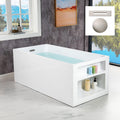 WOODBRIDGE 59' Acrylic Freestanding Bathtub Contemporary Soaking White Tub with Brushed Nickel Overflow and Drain，BTA0081-B/N-Drain&O