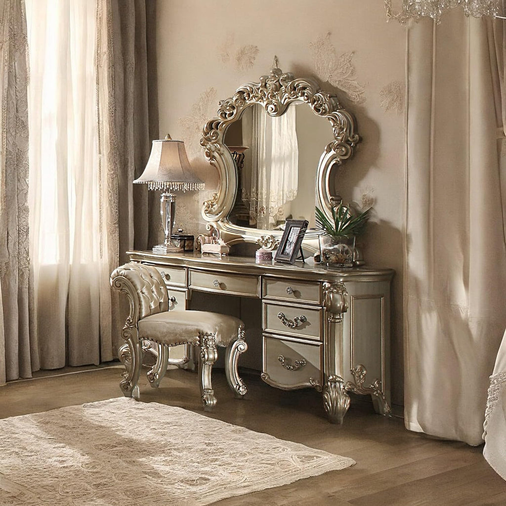 Acme Vendome Vanity Desk in Gold Patina & Bone