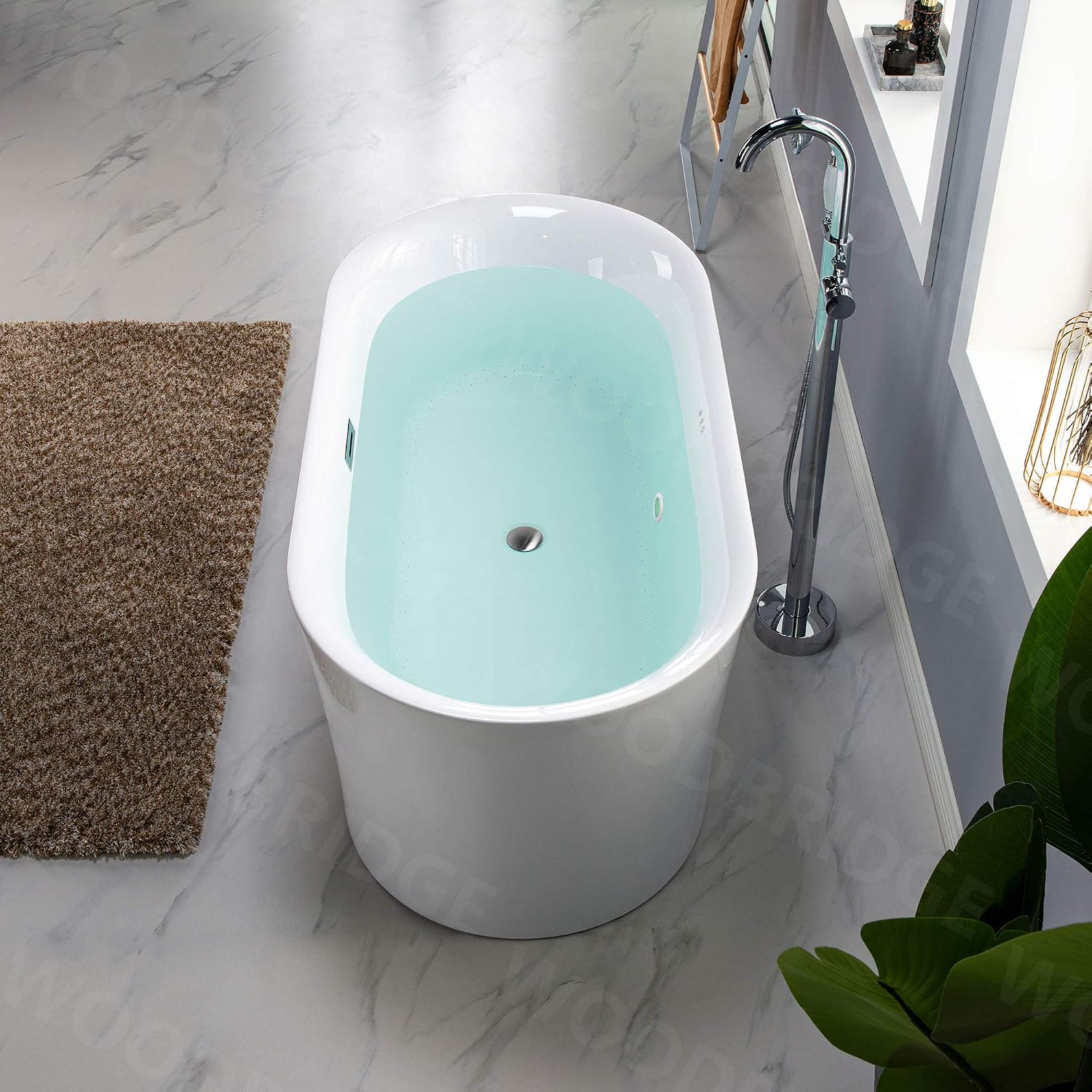 WOODBRIDGE 59' Air Bubble Acrylic Freestanding Bathtub Contemporary Soaking Tub, White Acrylic wirh Chrome Drain and Overflow,B0102-C