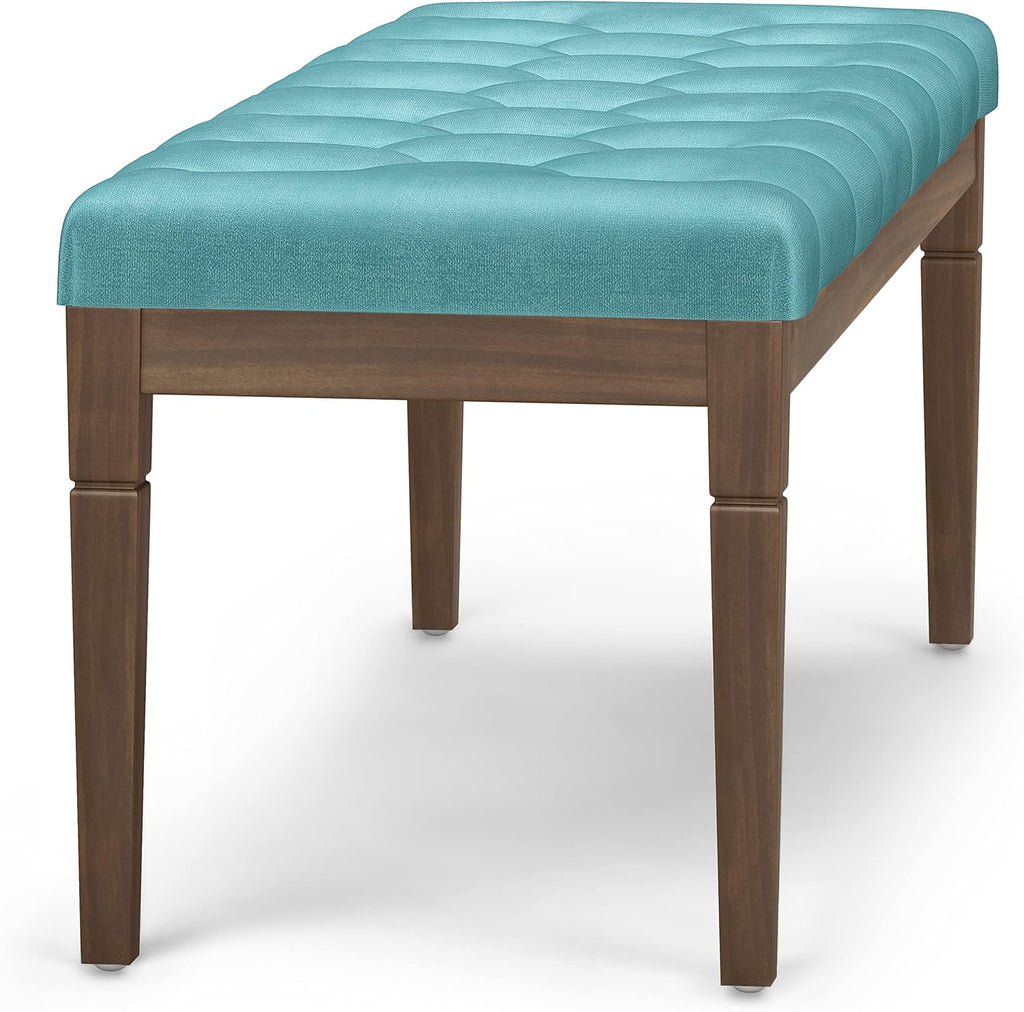SIMPLIHOME Waverly 48 inch Wide Traditional Rectangle Tufted Ottoman Bench in Aqua Velvet Fabric, Assembled for the Living Room and Bedroom