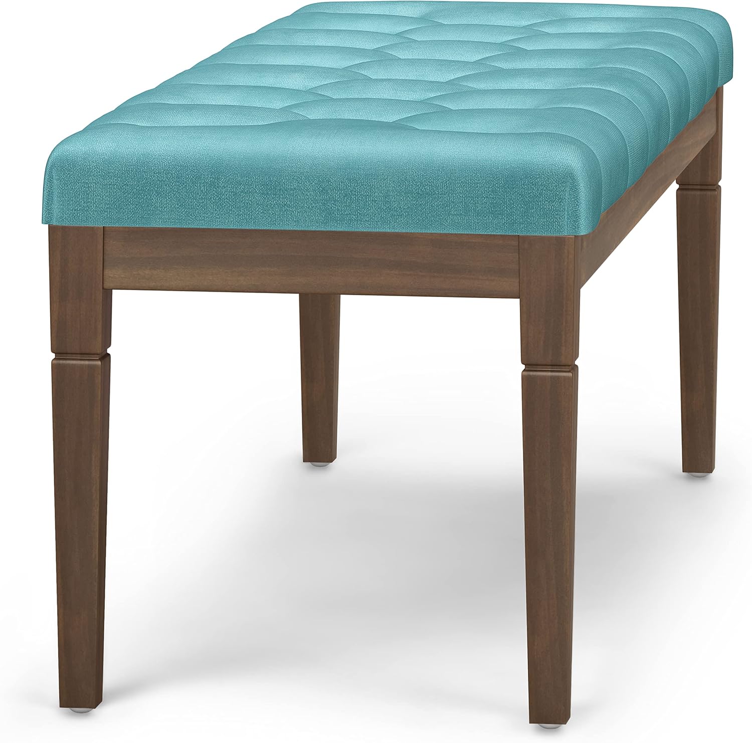 SIMPLIHOME Waverly 48 inch Wide Traditional Rectangle Tufted Ottoman Bench in Aqua Velvet Fabric, Assembled for the Living Room and Bedroom