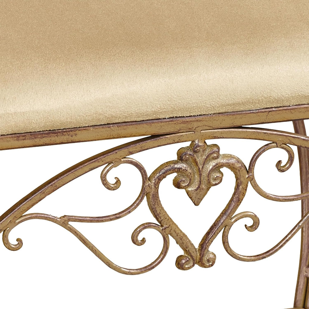 Touch of Class Aldabella Traditional Upholstered Vanity Bench | Satin Gold | Cushion is Polyester | Made of Metal | Painted by Hand | Elegant Accent Furniture for Bedroom, Bathroom, Living Room