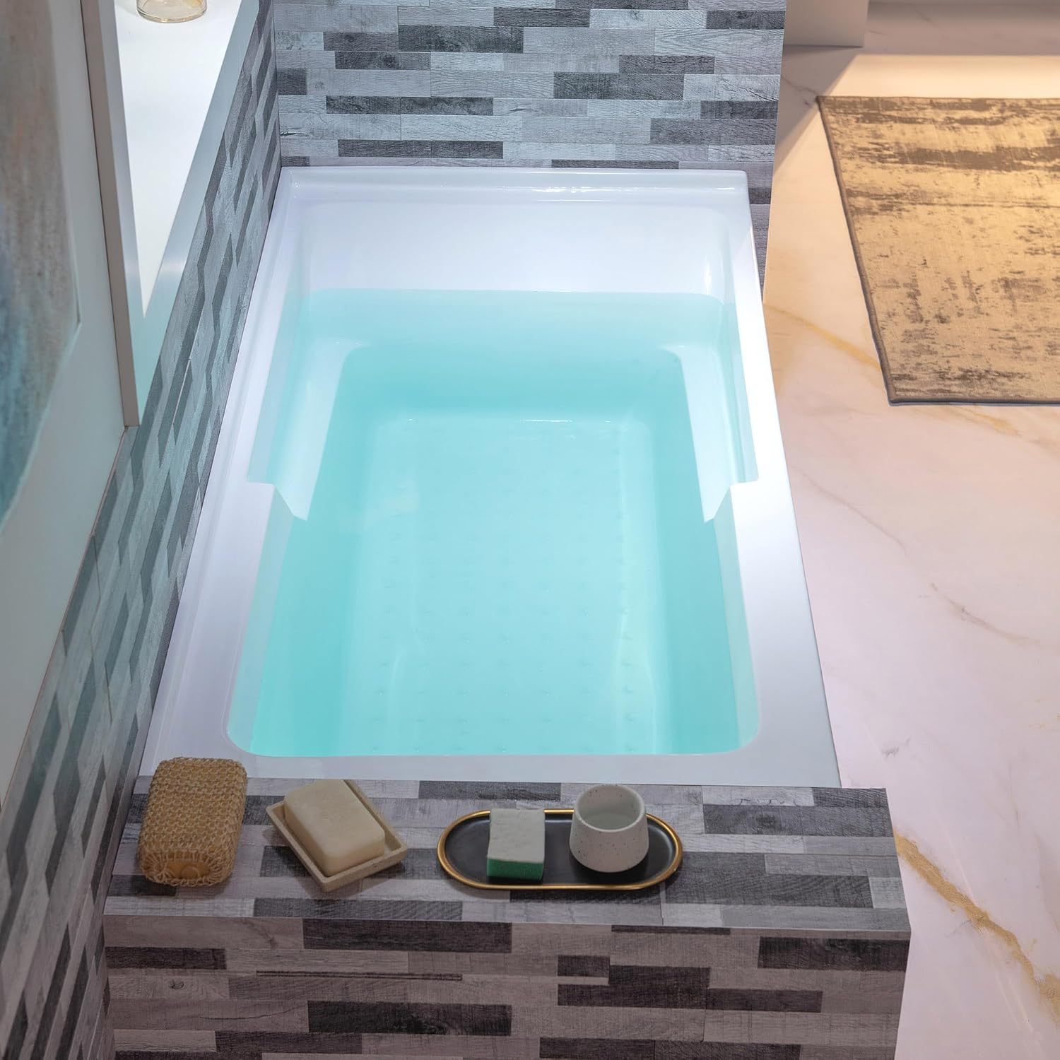 WOODBRIDGE 54' Acrylic Rectangular Alcove Soaking Bathtub in White with Left Drain, Oil Rubbed Bronz pop-UP Drain Included BA5430L