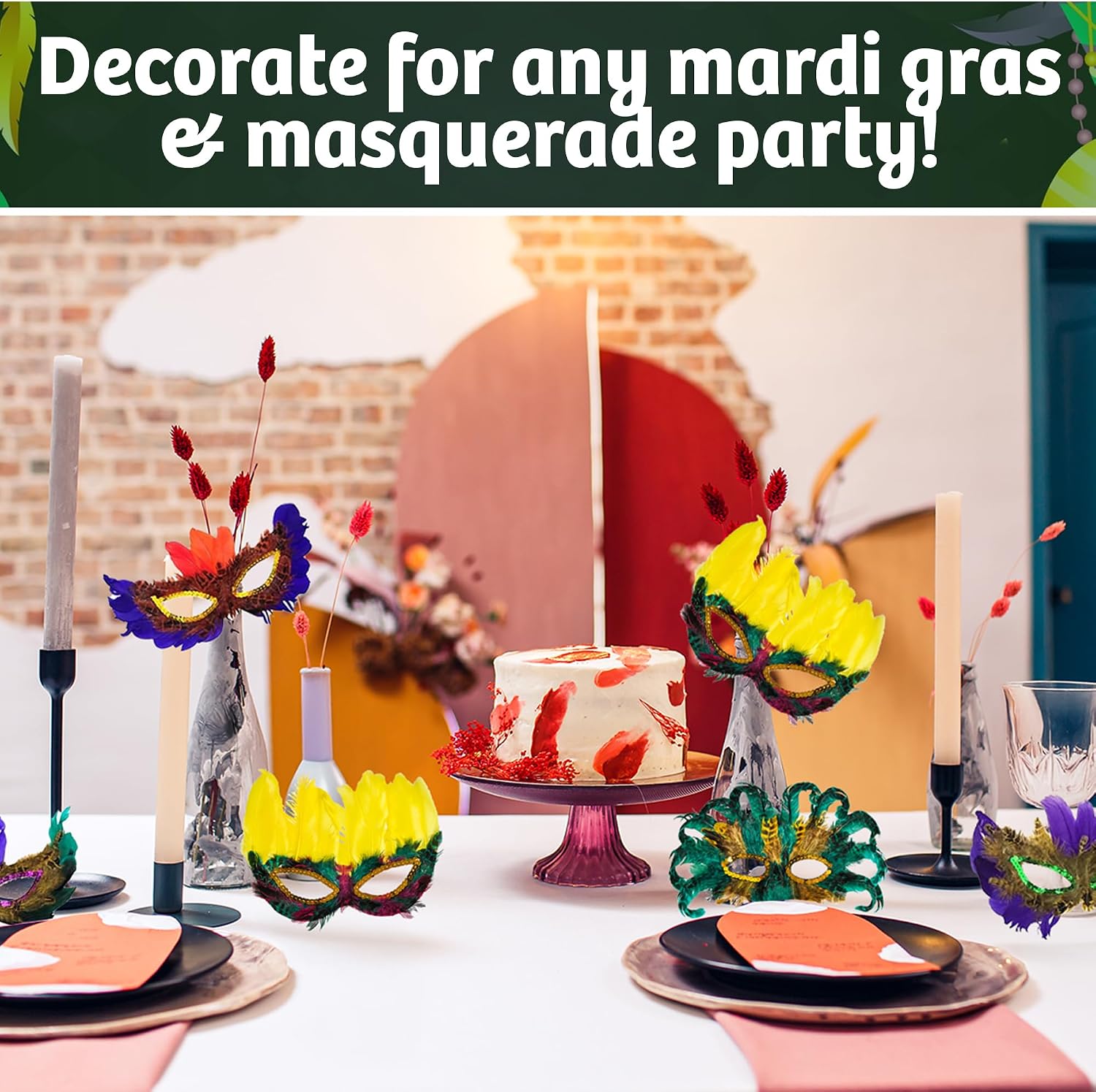 Bedwina Bulk Mardi Gras Masks 12/50/300Pcs - Carnival Masquerade for Women, Men, Kids Party Costume, Mardi Gras Decorations