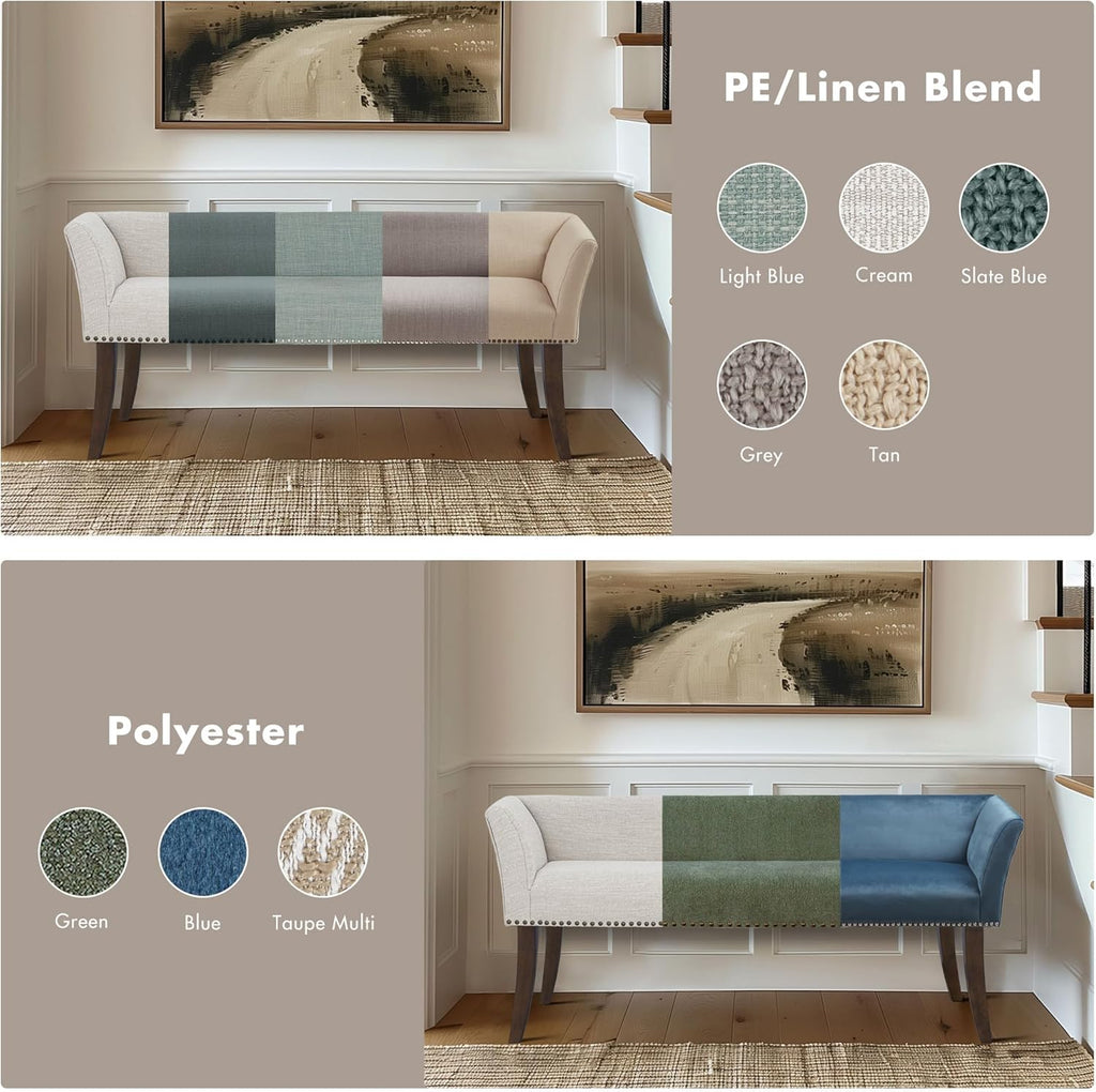Madison Park Accent Bench for Living Room, Upholstered with Nailhead Trim, & Padded Seat Entryway Bench Small, End of Bed Bench with Back, 49.5' W x 19.25' D x 23' H, Taupe Multi