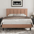 VECELO Queen Size Bed Frame with Upholstered Headboard, Heavy-Duty Bedframe with Wooden Slats & Steel Framework, Easy Assembly, Coffee