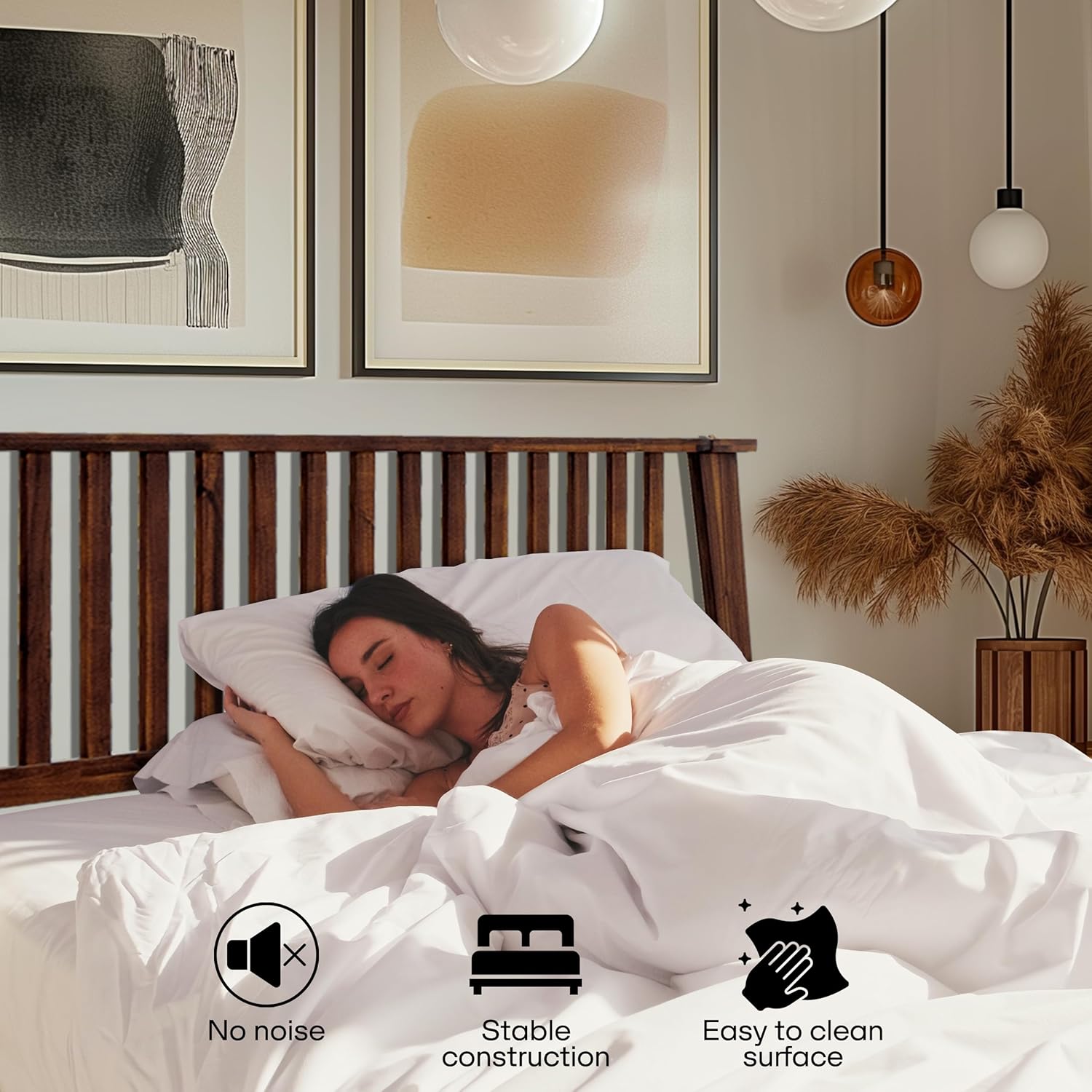 Acacia Kaylin Bed Frame with Headboard Solid Wood Platform Bed, King Bed Frame, Themed Headboard Wood Bed Compatible with All Mattress Types, No Box Spring Needed, Quick & Easy Assembly, Chocolate.
