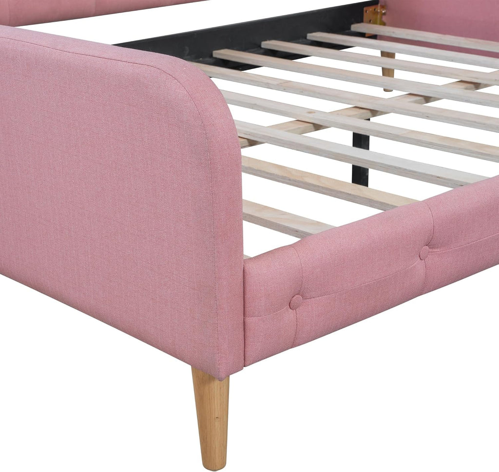 Merax 79' Full Size Linen Upholstered Daybed with 4 Wood Legs,Pink