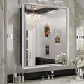 Keonjinn 21' x 27' Medicine Cabinet for Bathroom, Silver Recessed or Surface Wall-Mounted Aluminum Alloy Framed Beveled Mirror with Storage, Mirrored Cabinets with 2 Adjustable Shelves for Bath Modern