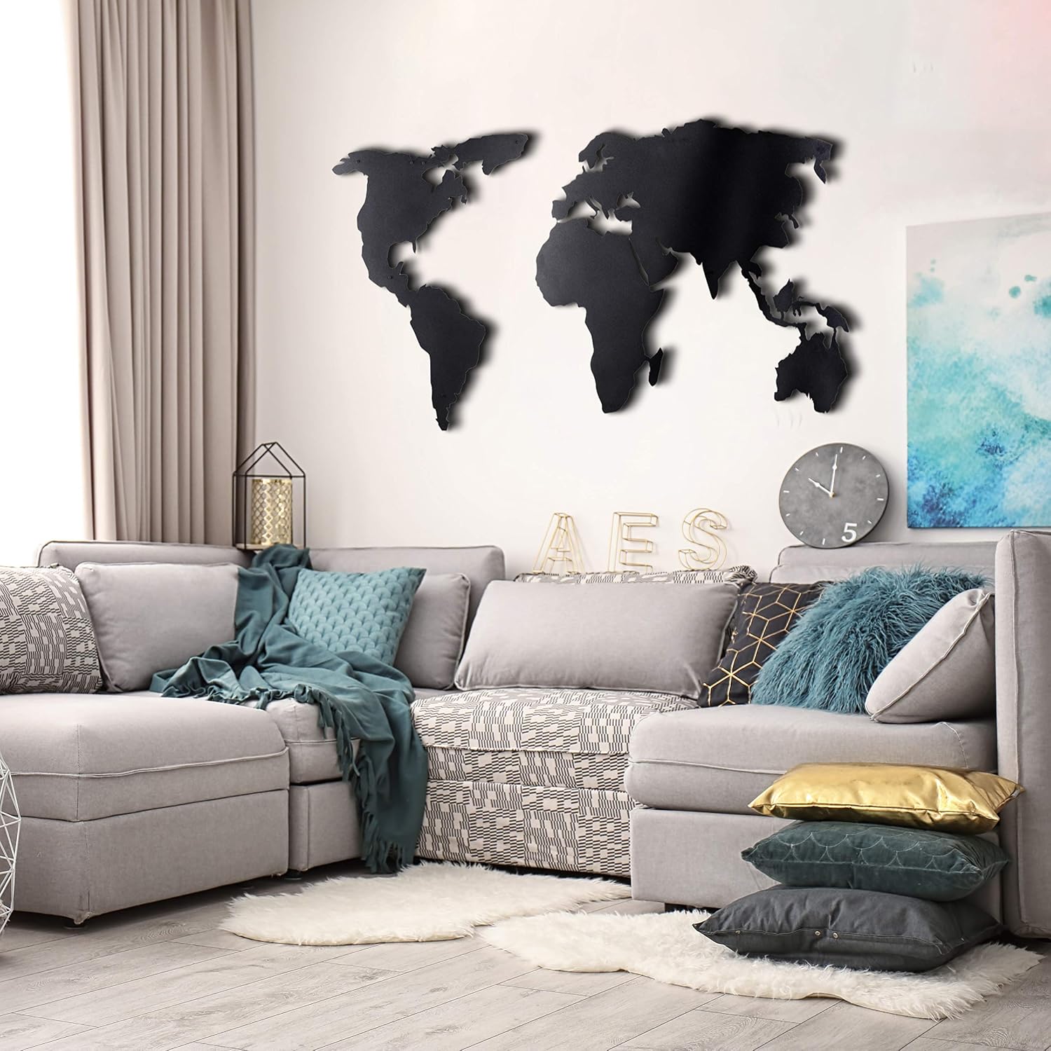 World Map Wall Art, 100% Metal World Map 2D, Sculpture, Large and Wide - Size (23.6' x 47.2') - Wall Hanging for Living Room, Bedroom, Dorm Size (23.6' x 47.2') (Black, (23.6' x 47.2'))
