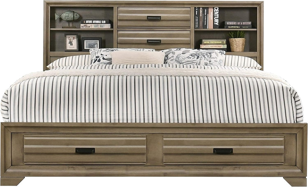 Roundhill Furniture Loiret Light Gray Finish 3-Piece Wood Bedroom Set with King Size Storage Bed with Two Nightstands