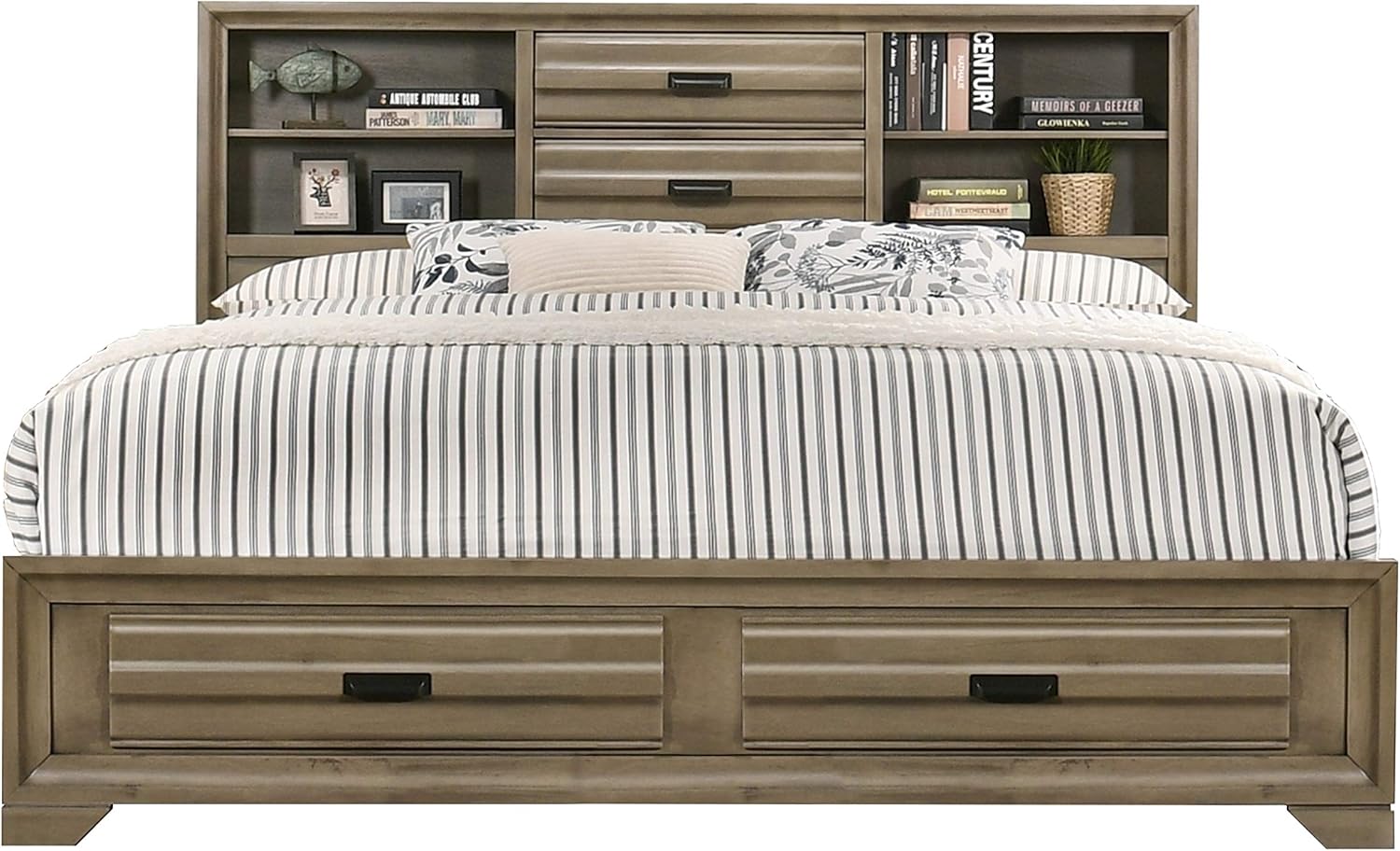 Roundhill Furniture Loiret Light Gray Finish 3-Piece Wood Bedroom Set with King Size Storage Bed with Two Nightstands