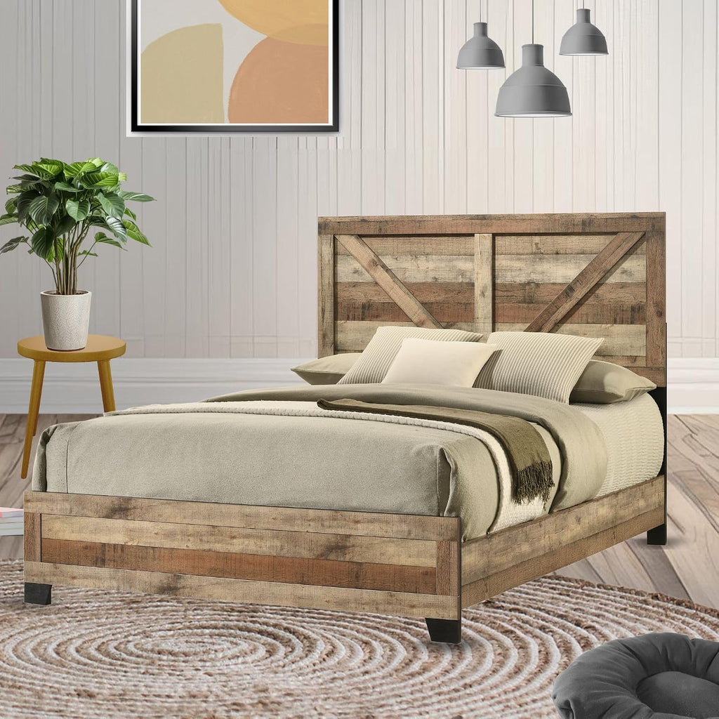 Kings Brand Furniture Biloxi Farmhouse Classic 5-Piece Bedroom Set - Bed Frame with Headboard, Dresser and Mirror, Chest and Nightstand (Queen)
