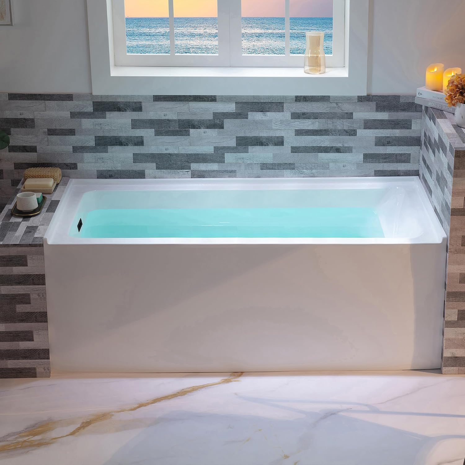 WOODBRIDGE 60' Acrylic Rectangular Alcove Soaking Bathtub in White with Left Drain, Oil Rubbed Bronze pop-up Drain Included, LB428-L