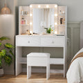 Haewon White Vanity Desk with Mirror and Lights, Makeup Vanity with 10 LED Bulbs and 3 Color Modes, Dressing Table Set with Power Outlets, Storage Drawers and Chair for Bedroom