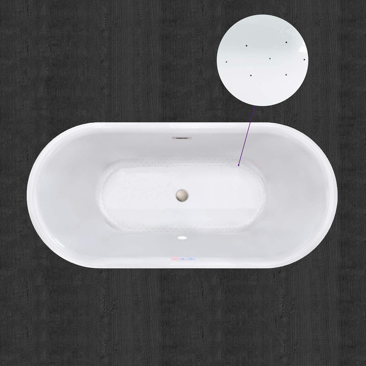 WOODBRIDGE 67' Acrylic Freestanding Bathtub Contemporary Soaking White Tub with Brushed Nickel Overflow and Drain,White,B0101-B