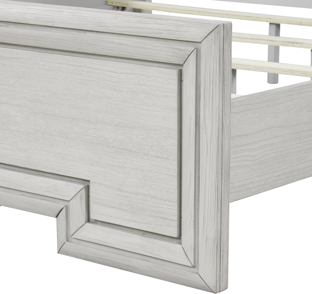 Furniture of America Babsi Modern Wood 5-Piece Bedroom Set with Greek Key Pull, USB Chargers on Nightstand, Felt-Lined Top & Cedarwood-Lined Bottom Drawers, Box Spring Needed, Queen, Rustic White