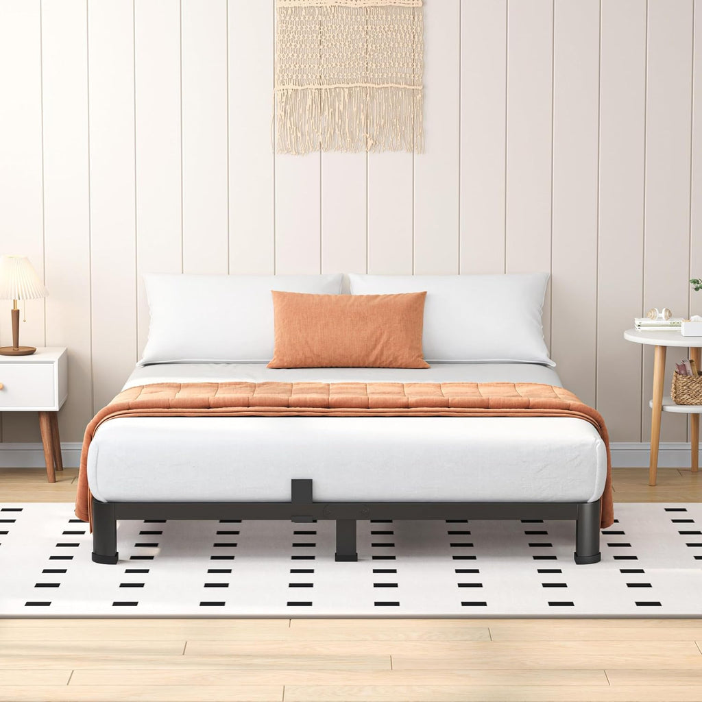 VIPSHOW 4 Inch Queen Heavy Duty 3500 lbs Bed Frame with Round-Corner Legs & Anti-Squeak Design – Quick Assembly Metal Platform, No Box Spring Needed