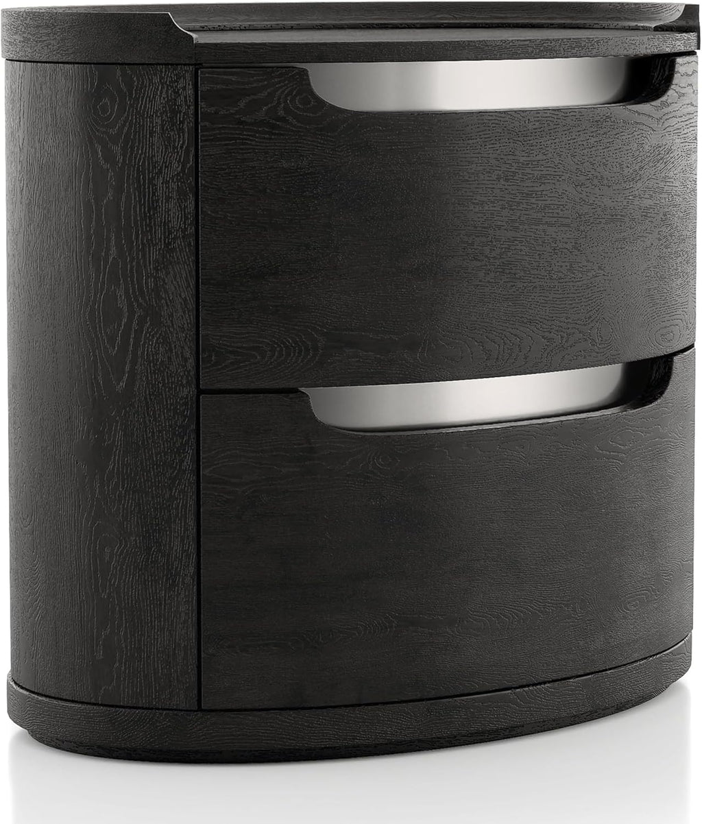 Furniture of America Teada Modern Solid Wood 5-Piece Bedroom Set with Padded Curved Headboard, Oval Nightstand, Felt-Lined Top and UV-Stained Lower Drawers, Box Spring Needed, King, Black