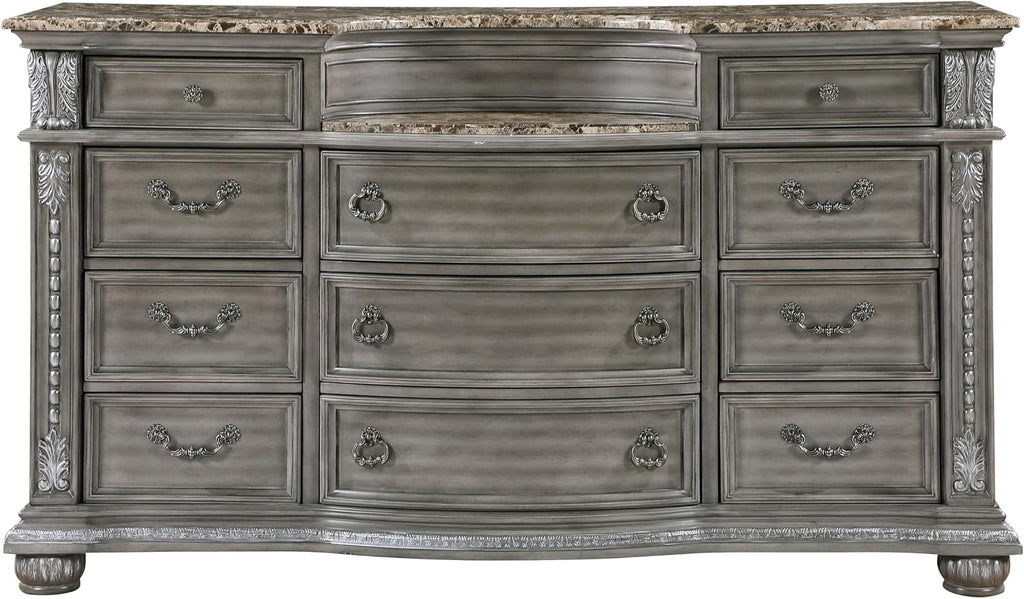 Formal 4-Pieces Queen Size Bed Set Gray Finish Carving Wood Luxury Traditional Bedroom Furniture