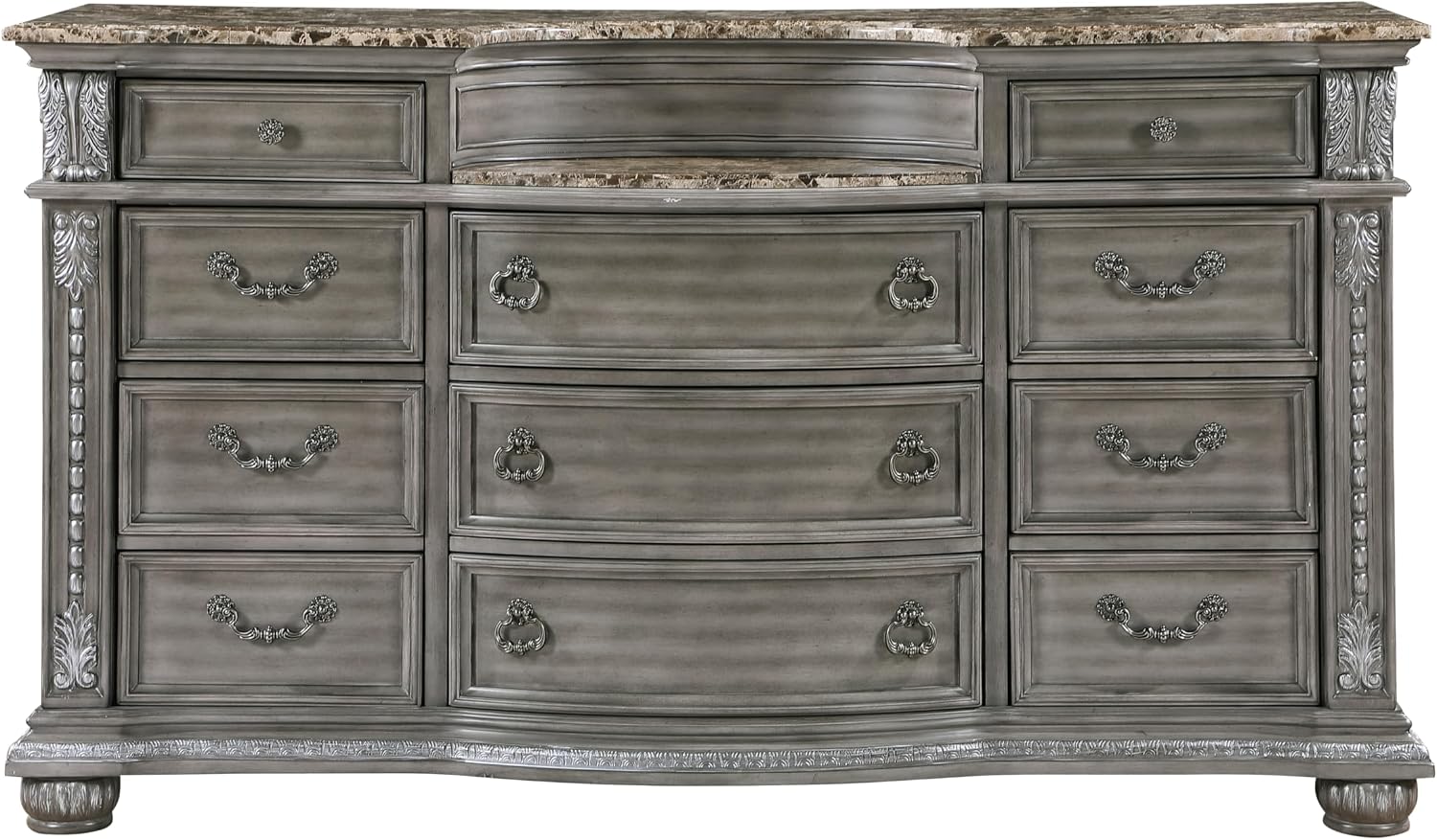 Formal 4-Pieces Queen Size Bed Set Gray Finish Carving Wood Luxury Traditional Bedroom Furniture