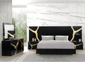Furniture of America Quanta Modern Wood 5-Piece Bedroom Set with Panel Headboard and Gold-Painted Pattern Extended Walls, Felt-Lined Top Drawer, No Box Spring Needed, King, Black