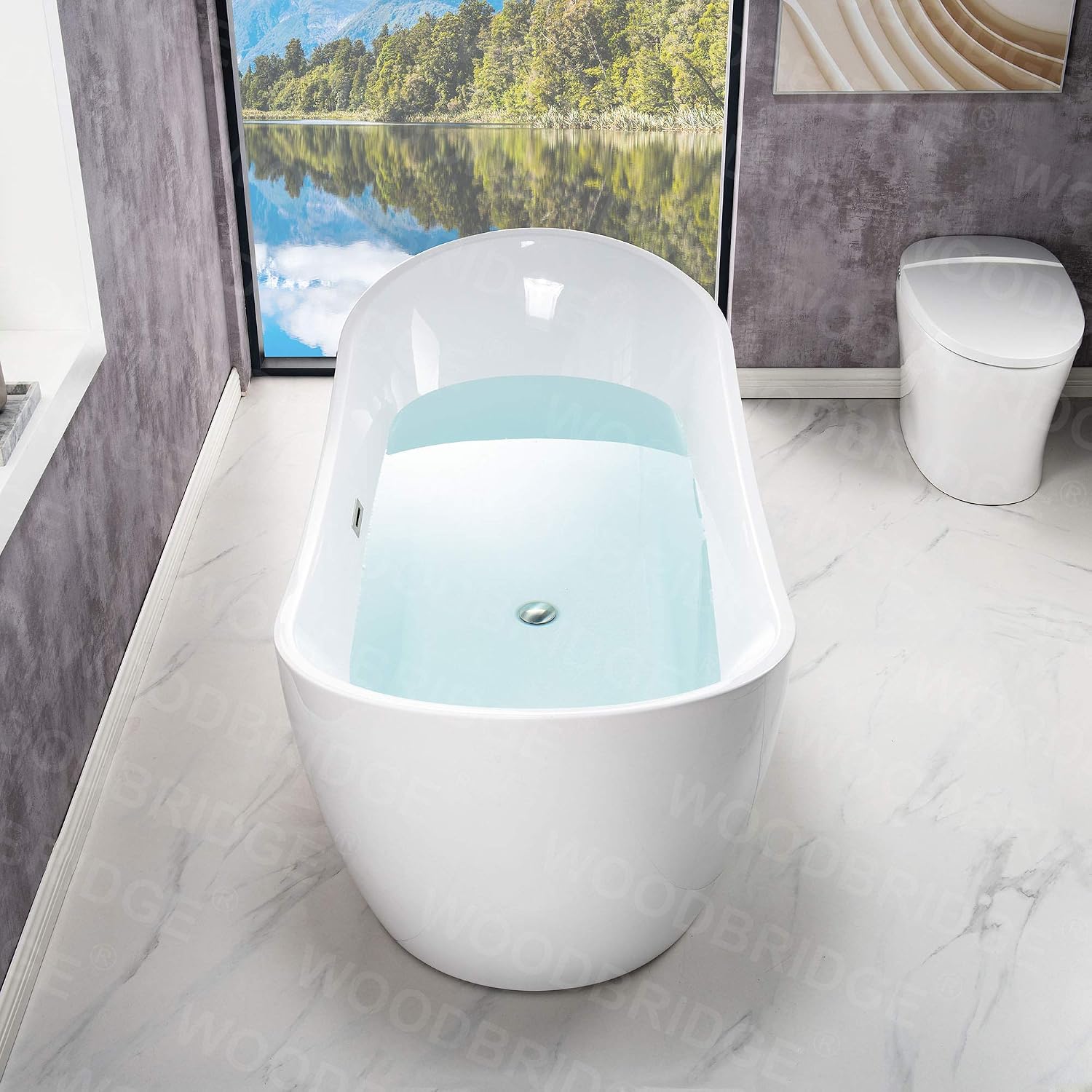 WOODBRIDGE 71'Freestanding White Acylic Soaking Bathtub with Chrome Drain and Overflow,B0017 C