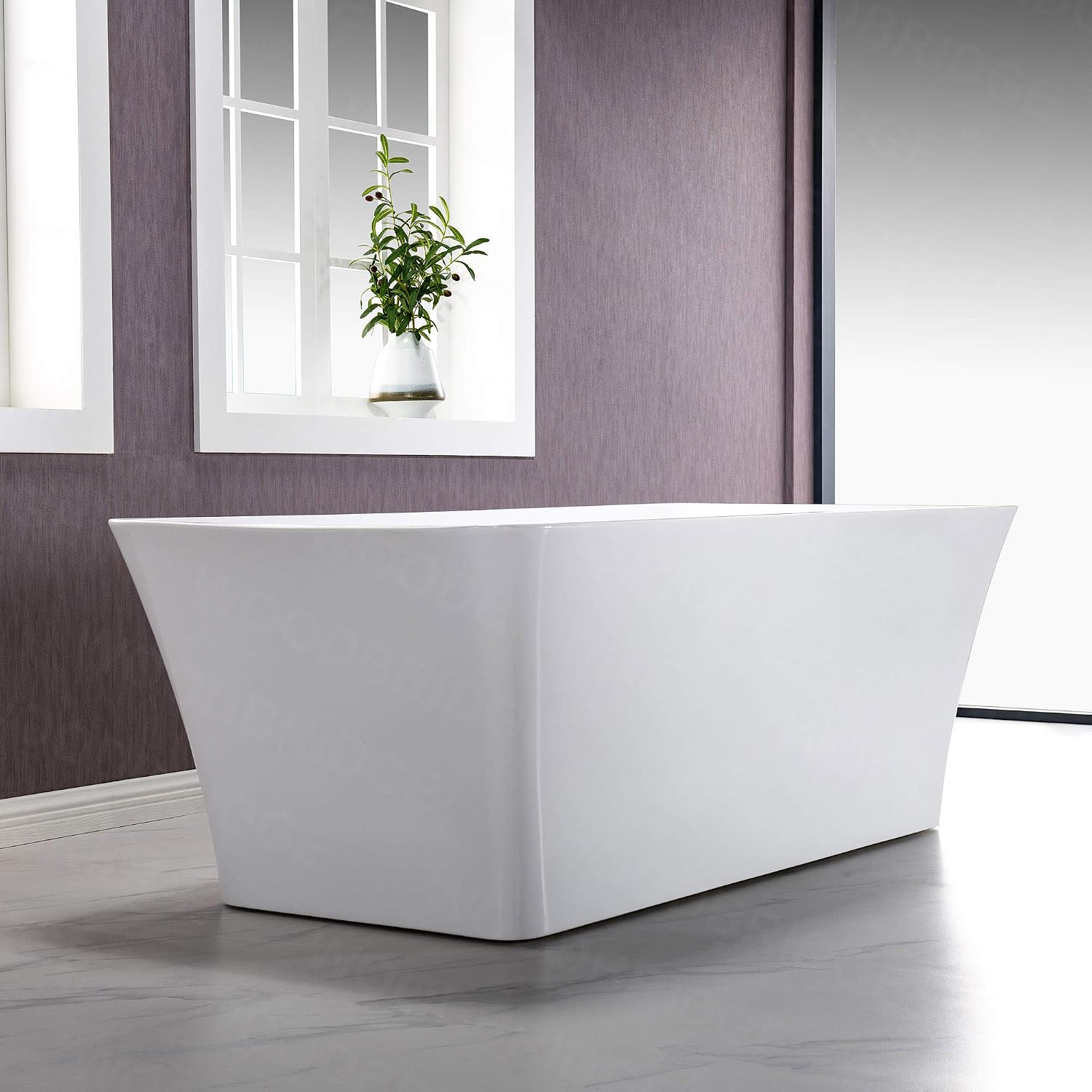 WOODBRIDGE 67' Acrylic Freestanding Bathtub Contemporary Soaking White Tub with Brushed Nickel Overflow and Drain，BTS1609-B/N-Drain&O
