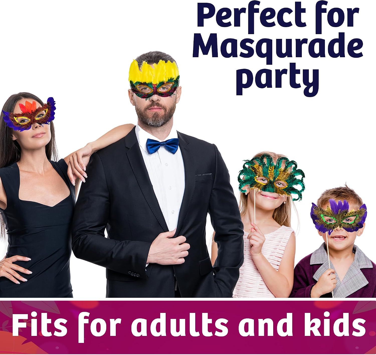 Bedwina Bulk Mardi Gras Masks 12/50/300Pcs - Carnival Masquerade for Women, Men, Kids Party Costume, Mardi Gras Decorations