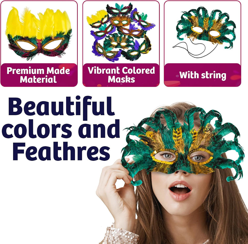 Bedwina Bulk Mardi Gras Masks 12/50/300Pcs - Carnival Masquerade for Women, Men, Kids Party Costume, Mardi Gras Decorations