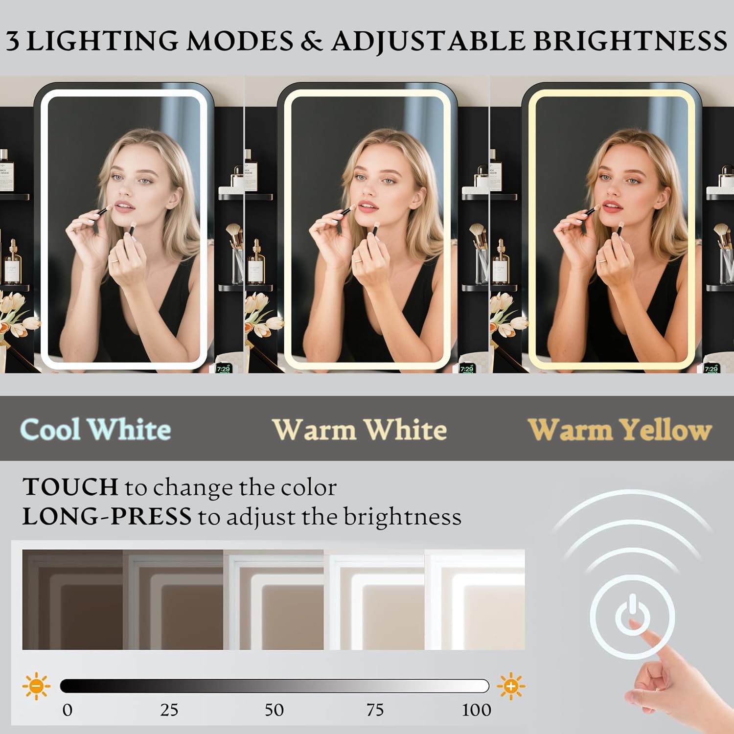 Vanity Desk with LED Lights Mirror & Power Outlet, Small Makeup Vanity Table Set with Storage Drawers, 3 Lighting Modes & Adjustable Brightness, Dressing Table for Women Girls Bedroom, Black(NO Stool)