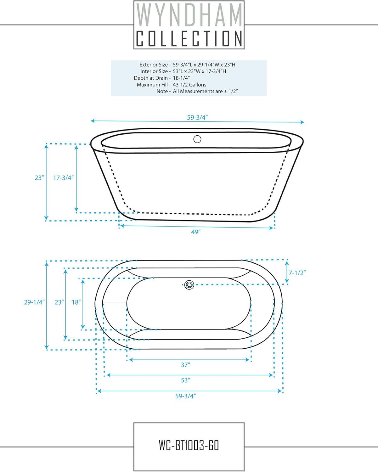 Mermaid 60 inch Freestanding Bathtub in White with Polished Chrome Drain and Overflow Trim