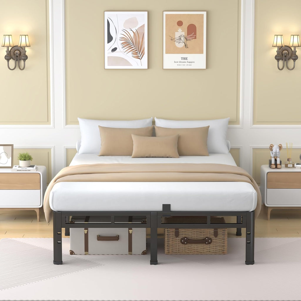 NKZ 12 Inch Full Size Bed Frame, Metal Bed Frame & Box Spring 2 in 1 Platform with Round Corner Legs, 4000Lbs Heavy Duty Metal Frame, Mattress Slide Stopper, Headboard Hole, Noise-Free, Easy Assembly