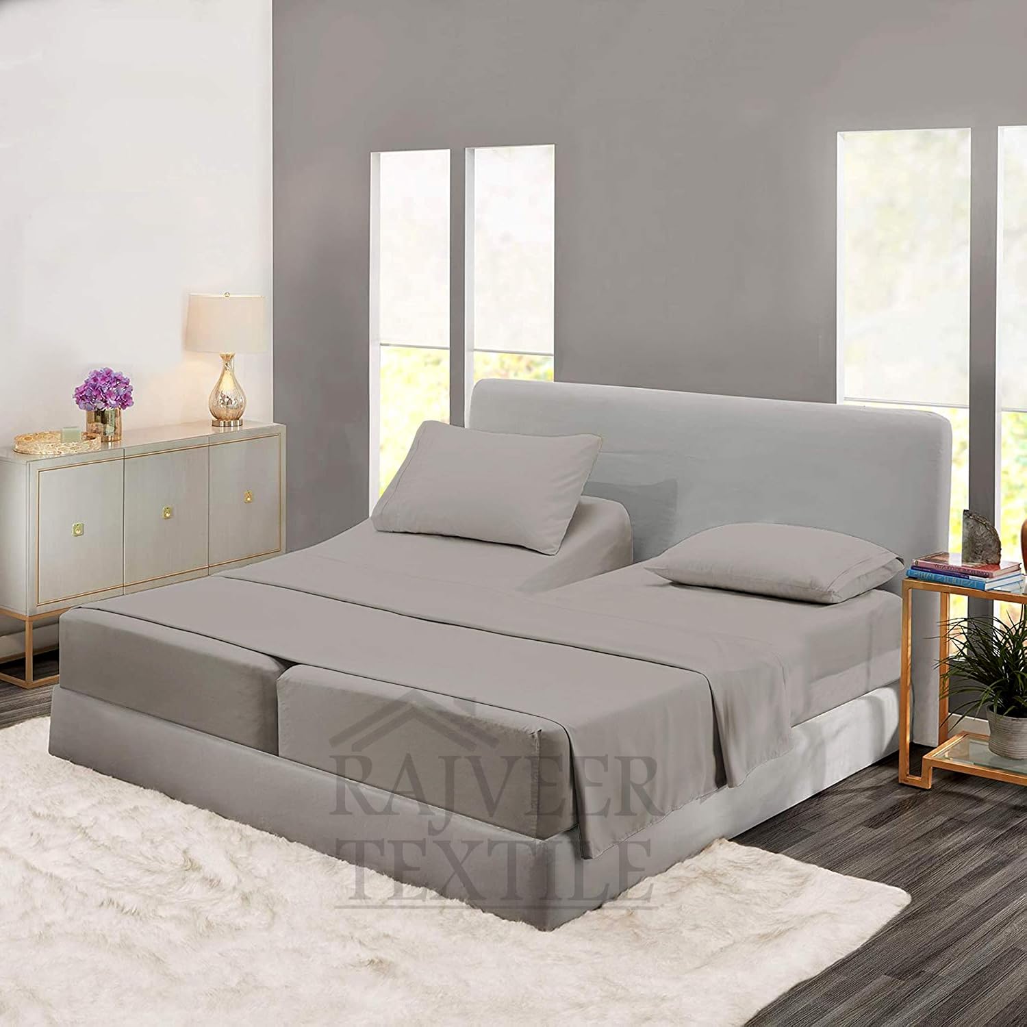 5 Piece Sheet Set- Cotton 1000 Thread Count - Luxury Bedding Set Fits Up to 15 Inches Deep Pocket - 5 Piece Sheet Set (Split Queen Size, Silver Grey)