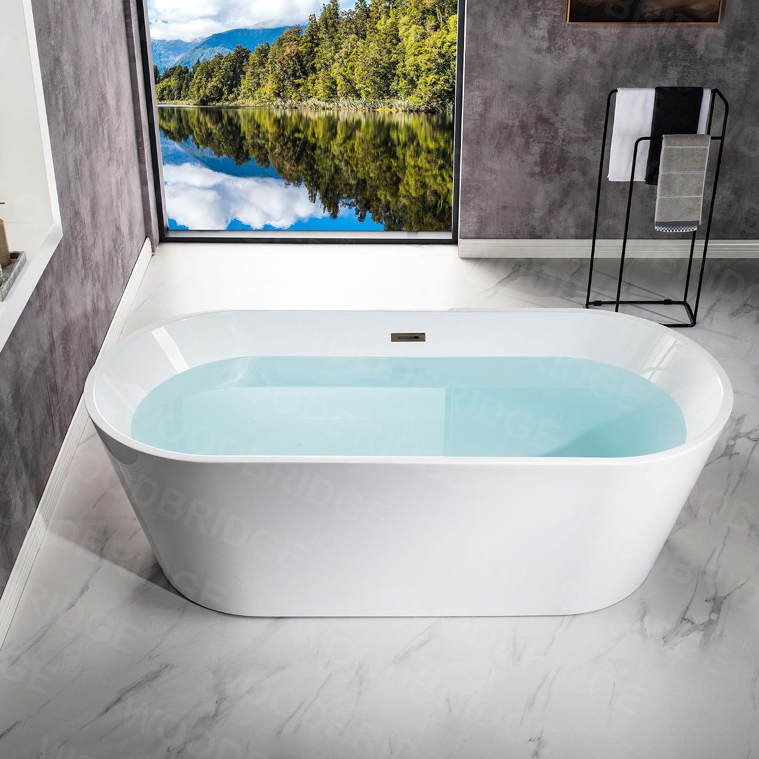 WOODBRIDGE 71' Acrylic Freestanding Bathtub Contemporary Soaking White Tub with Oil-Rubbed Bronze Overflow and Drain,White,B1701 ORB