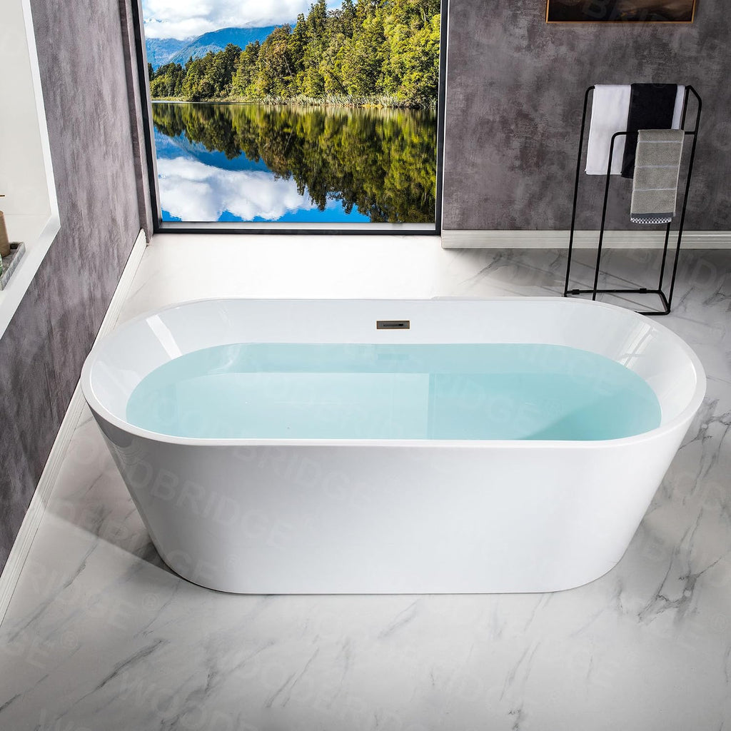WOODBRIDGE 71' Acrylic Freestanding Bathtub Contemporary Soaking White Tub with Oil-Rubbed Bronze Overflow and Drain,B1701-ORB