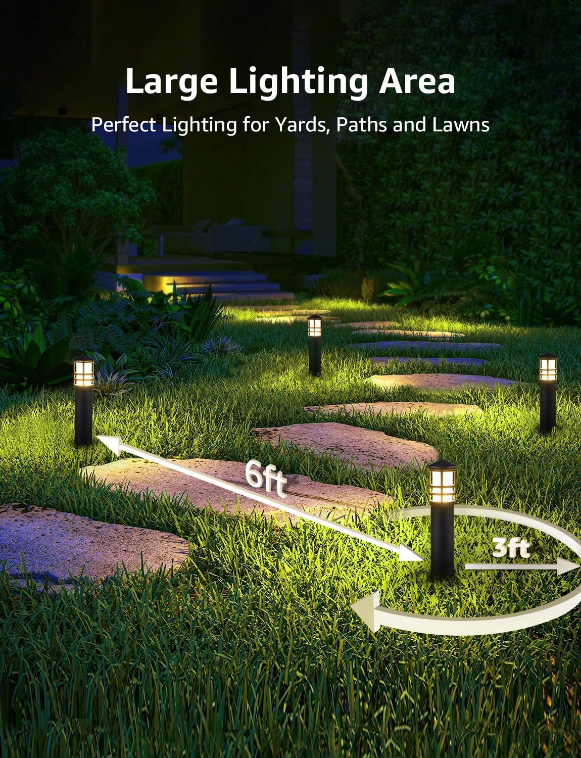 SUNVIE 12-Pack Low Voltage Landscape Pathway Lights 3W Outdoor Landscape Lighting 3000K 12-24V LED Bollard Path Lights Wired CRI 90+ Aluminum Pathway Lighting for Walkway Yard Garden, ETL Listed Cord